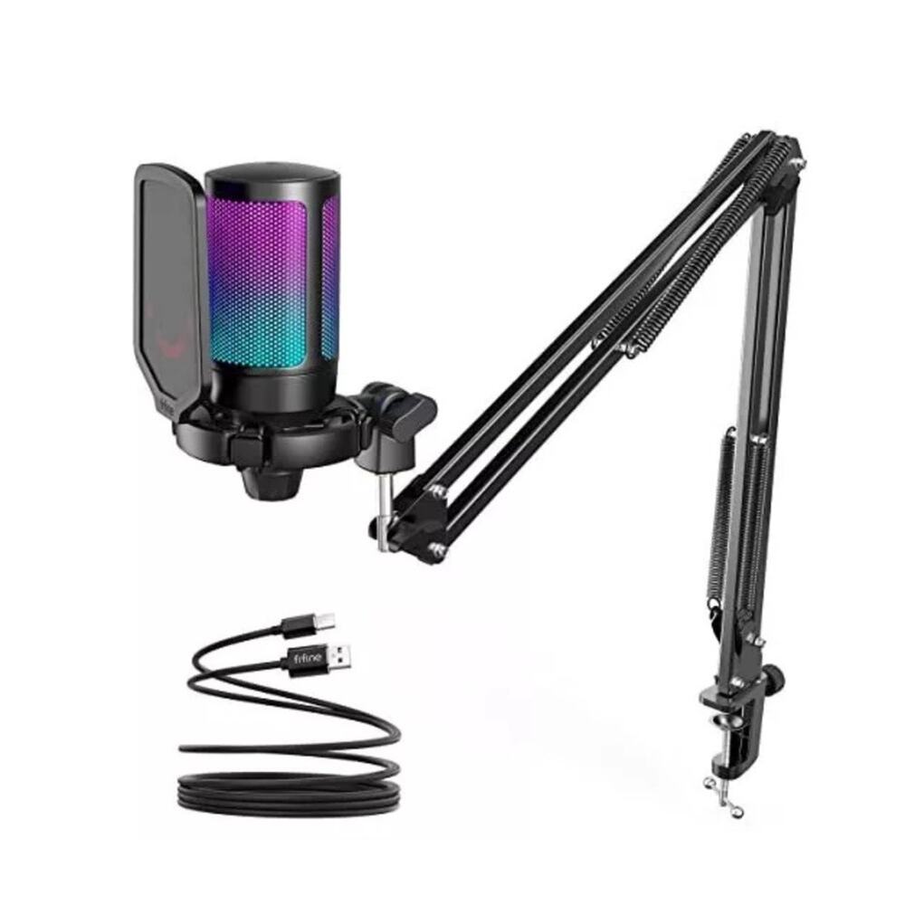 FIFINE PC USB Microphone Podcast Condenser Mic Boom Arm A6T - BLACK